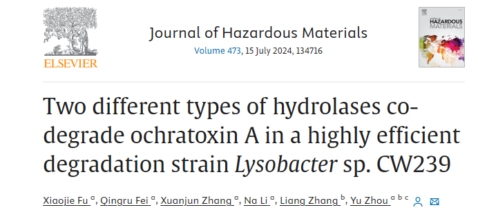 《Journal of Hazardous Materials》刊发我校食品微生物安全课题组周育教授团队在真菌毒素生物解毒领域最新研究成果